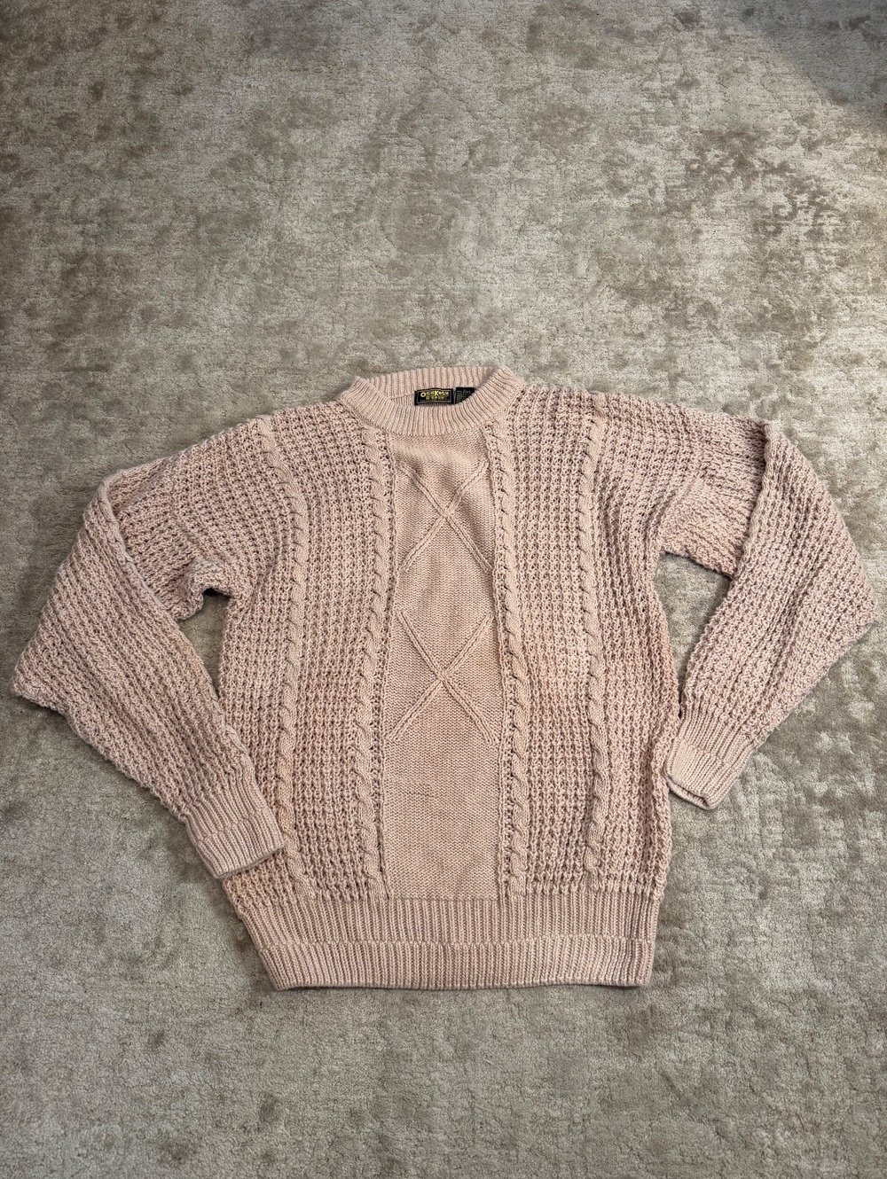 Vintage OshKosh B’Gosh Cable Knit Sweater Large Ramie Cotton Grandpa Preppy